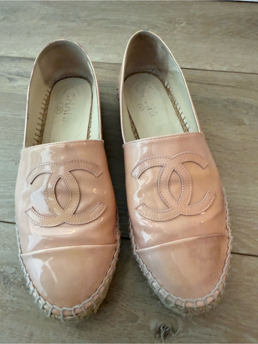 Chanel Women's Patent Espadrilles in Nude Blush Pink